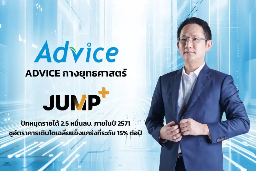ADVICE เปิดเกมรุก JUMP+ ปักหมุดรายได้ 2.5 หมื่นล้านบาท ภายในปี 2571 ชู CAGR 15% เร่งขยายสาขา - ดัน B2B - คุม SG&A เหลือ 8%
