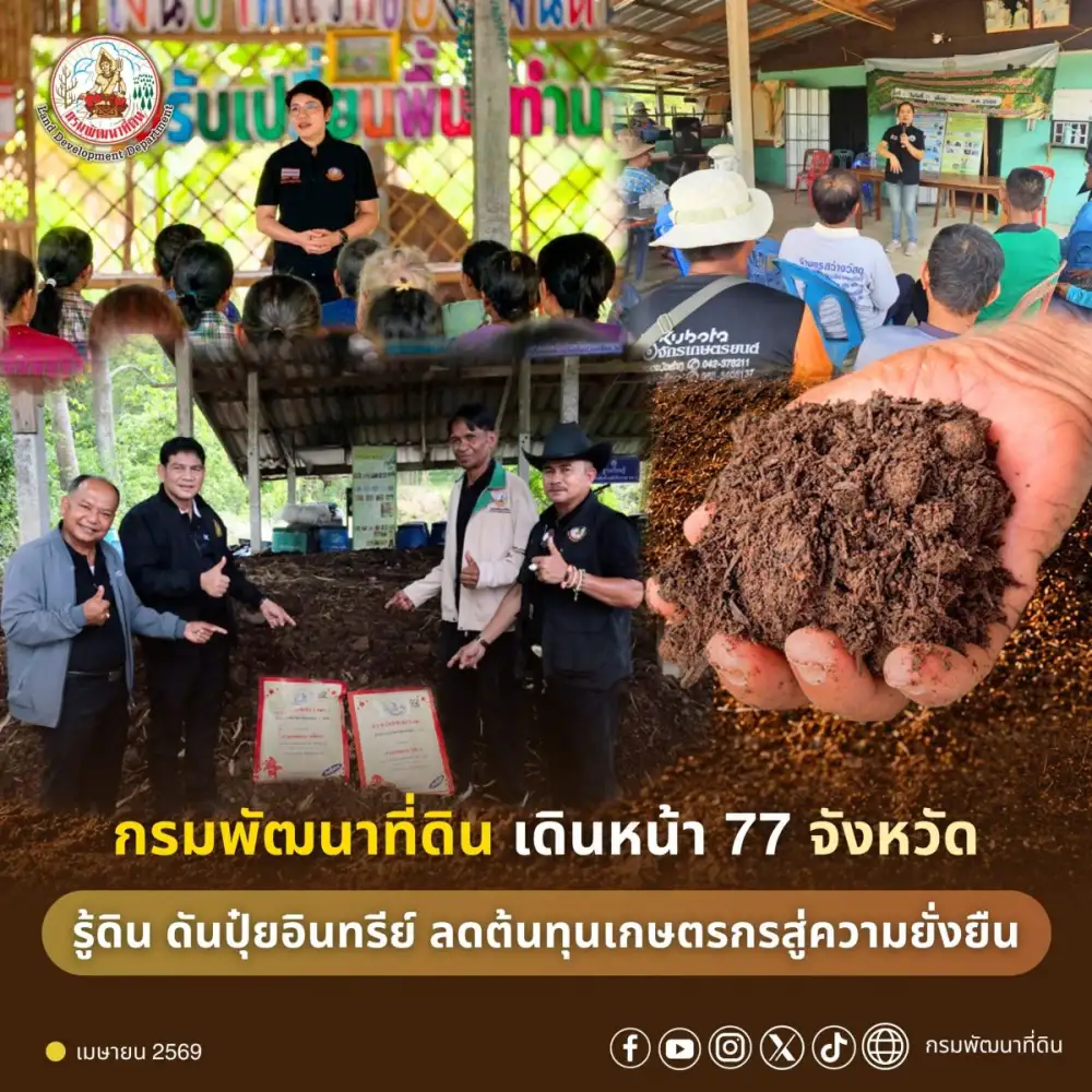 กรมพัฒนาที่ดิน เดินหน้า 77 จังหวัด รู้ดิน ดันปุ๋ยอินทรีย์สู้วิกฤตปุ๋ยแพง ลดต้นทุนเกษตรกรสู่ความยั่งยืน
