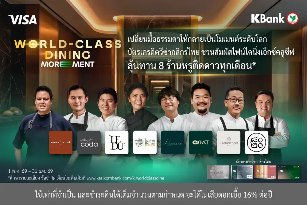 เปลี่ยนมื้อธรรมดาให้กลายเป็นโมเมนต์ระดับโลก กสิกรไทยจับมือวีซ่า ชวนสัมผัสไฟน์ไดนิ่งเอ็กซ์คลูซีฟ กับ 