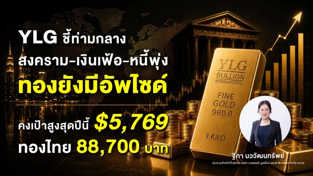 YLG ชี้ท่ามกลางสงคราม-เงินเฟ้อ-หนี้พุ่ง ทองยังมีอัพไซด์ คงเป้าสูงสุดปีนี้ 5,769 ดอลลาร์ ทองไทย 88,700 บาท