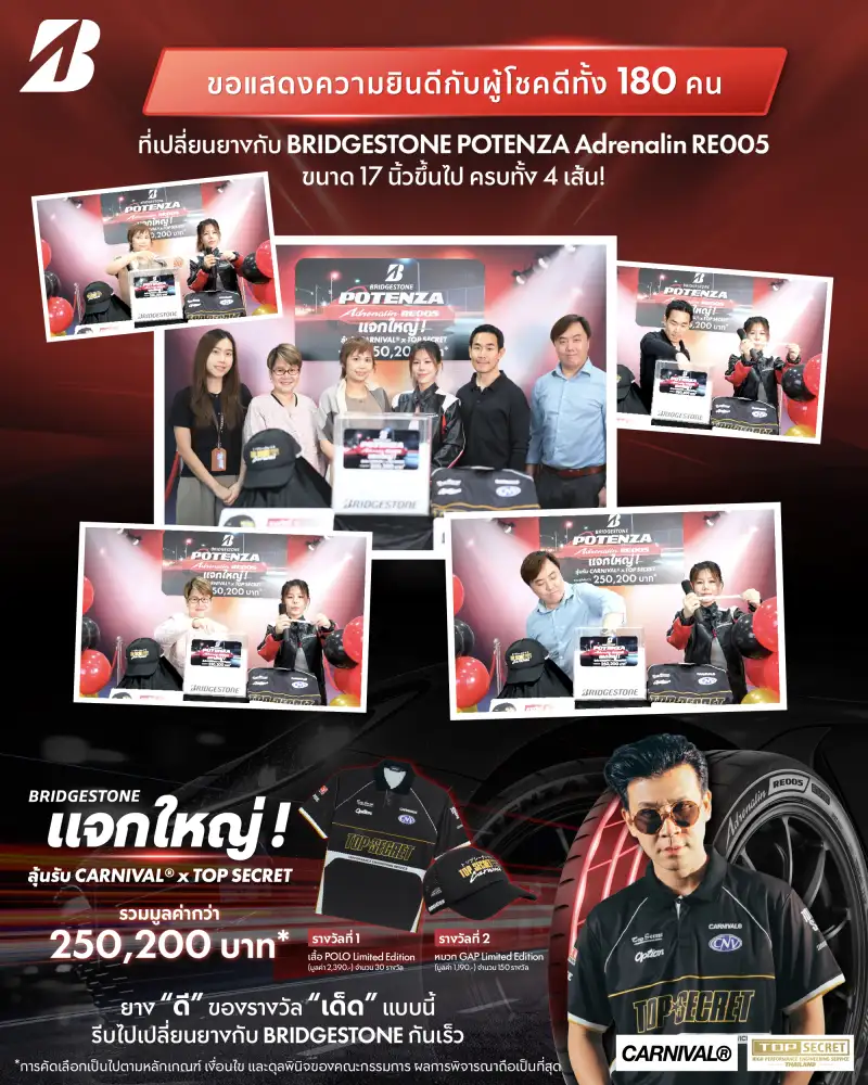บริดจสโตน ประกาศรายชื่อ 180 ผู้โชคดีจากแคมเปญ 
