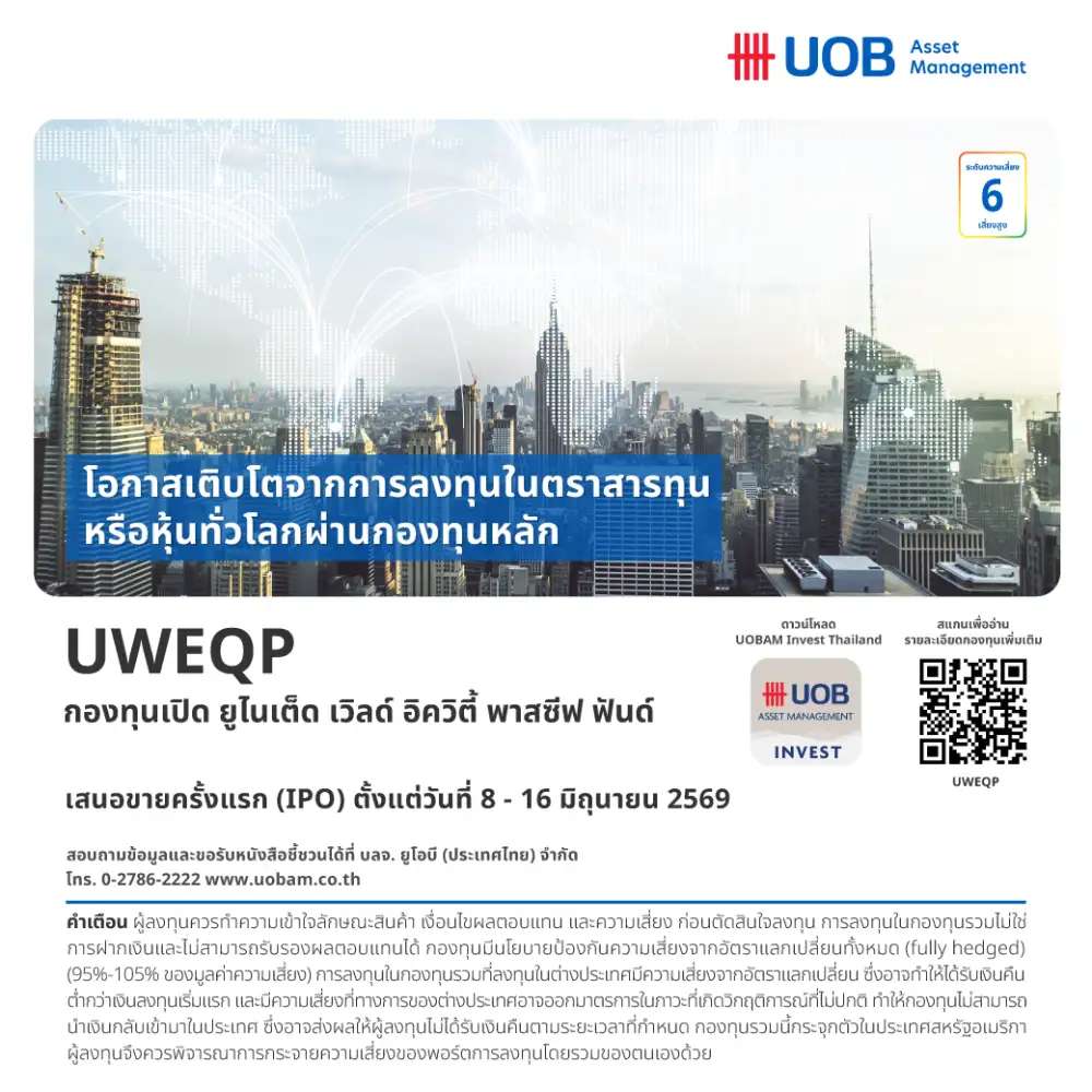 UOBAM เปิดกองใหม่ลุยหุ้นโลกรับเทรนด์ดอกเบี้ยขาลงลดเสี่ยงเพิ่มผลตอบแทน ขาย 8-16 มิ.ย.