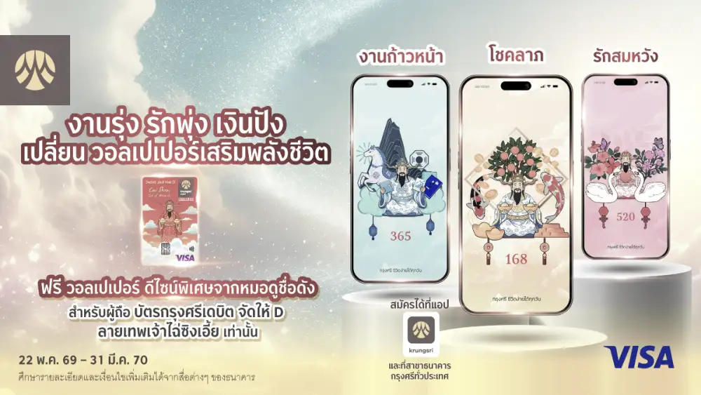 สิทธิพิเศษสำหรับผู้ถือบัตรกรุงศรี เดบิต จัดให้ D ลายเทพเจ้าไฉ่ซิงเอี้ย รับฟรี Wallpaper เสริมมงคล 3 ดีไซน์พิเศษ