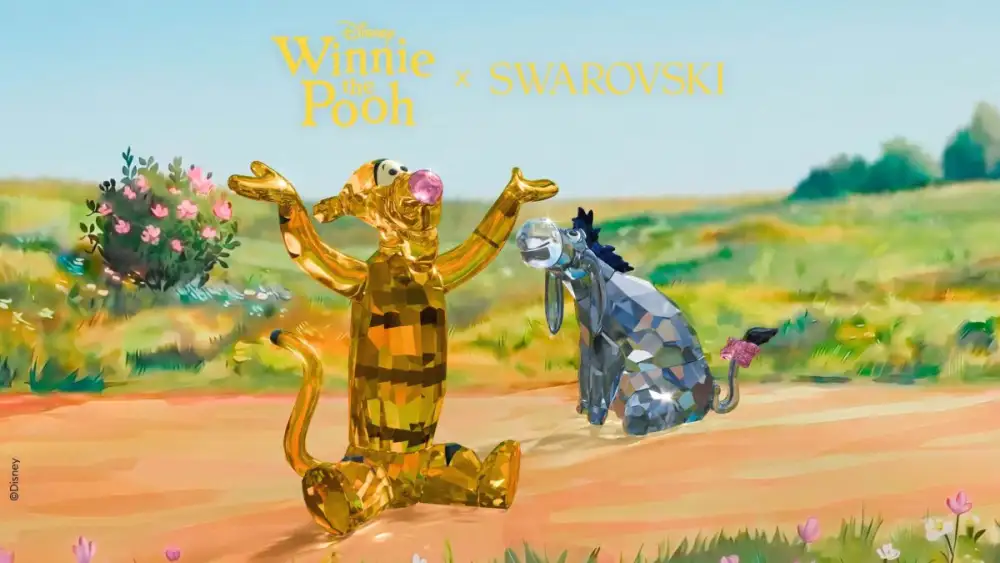 Disney and Swarovski Celebrate 100 Years of Winnie the Pooh A cartoon of winnie the pooh and piglet