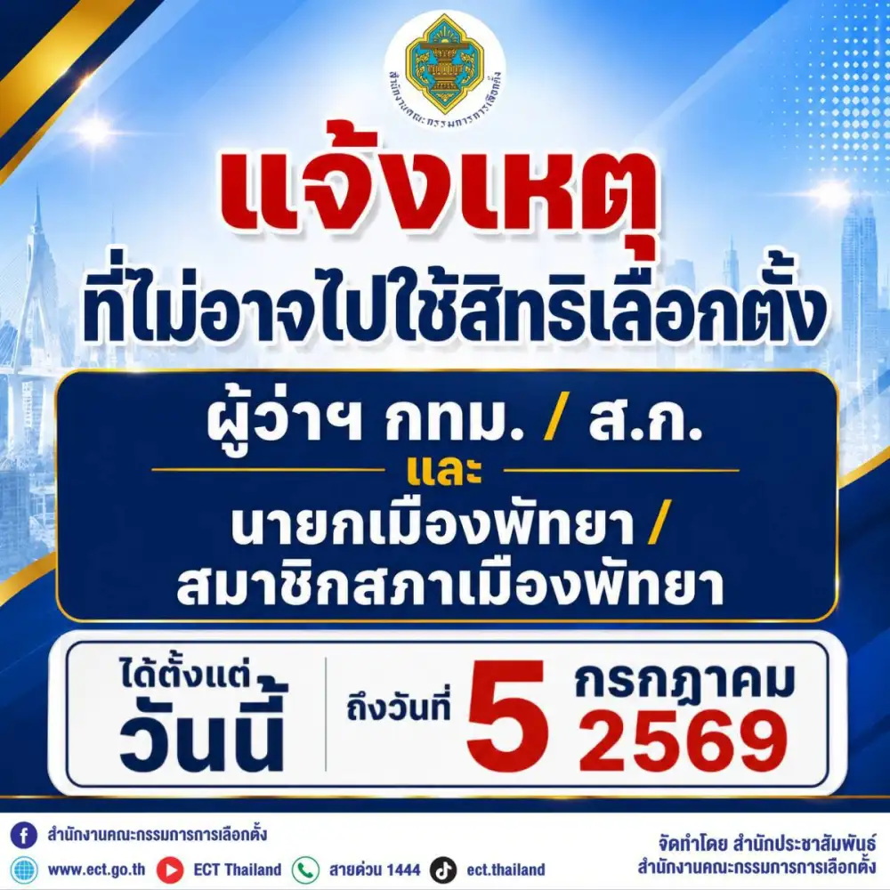 กกต. เตือนคนกทม.-พัทยา แจ้งเหตุไม่ไปใช้สิทธิเลือกตั้งผ่าน 3 ช่องทาง ภายใน 5 ก.ค.นี้