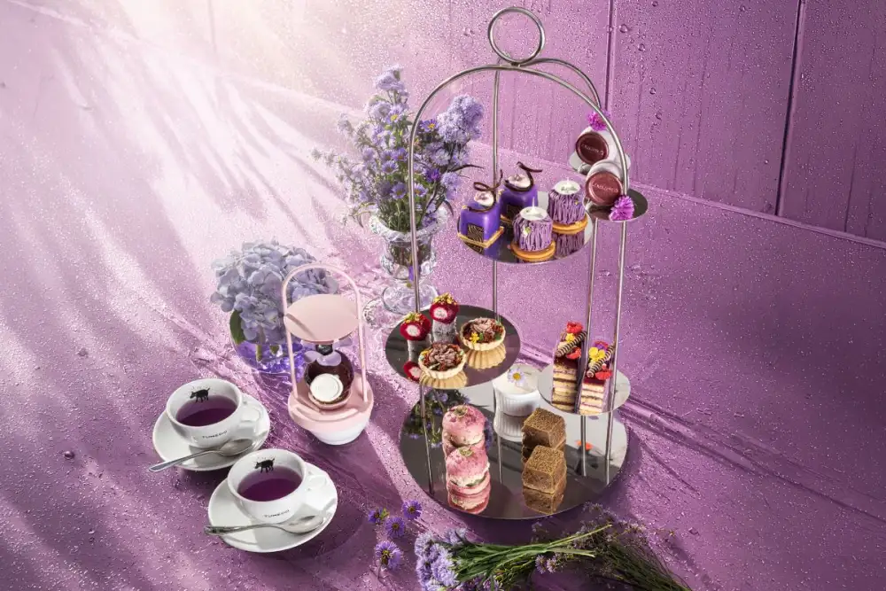 Purple Rain Afternoon Tea at Tuxedo Espresso Bar Inspired by nature's shades of purple and gentle rainfall