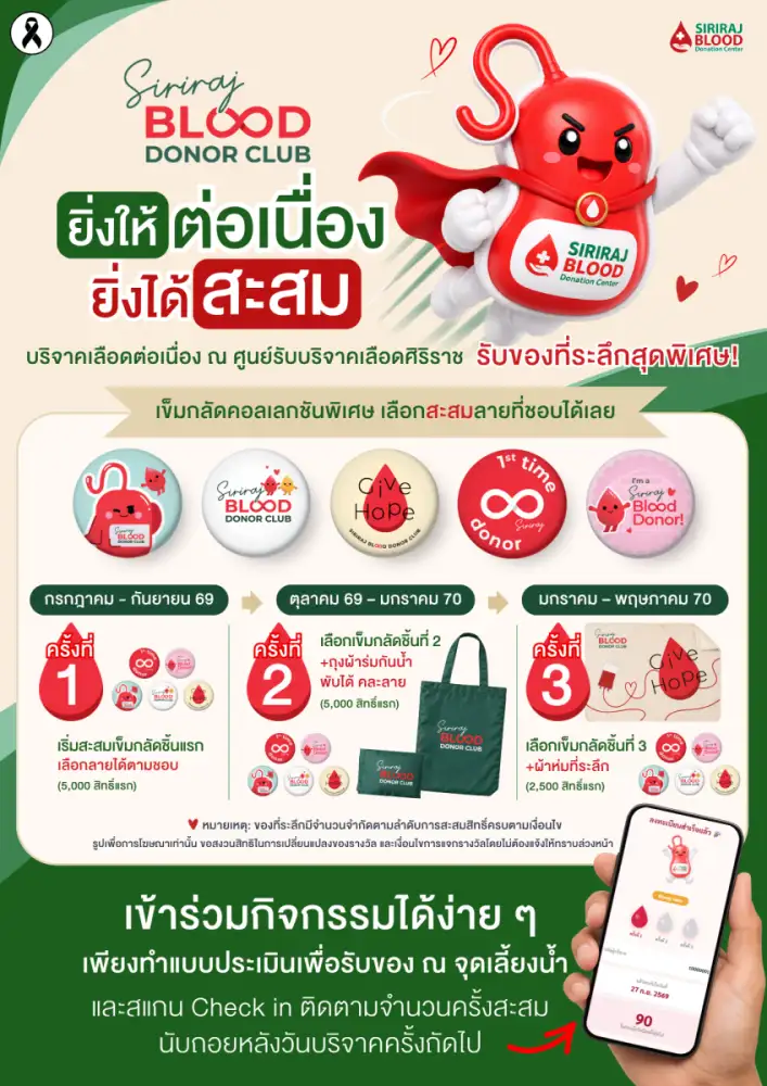ศิริราชขอเชิญร่วมกิจกรรมบริจาคเลือดต่อเนื่อง 