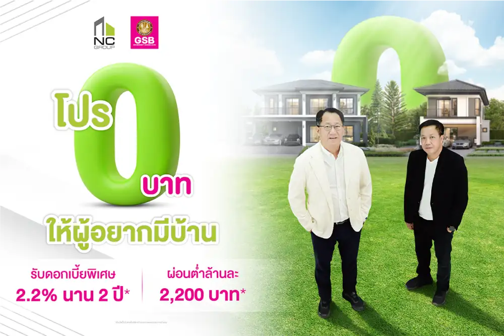 เอ็น.ซี.เฮ้าส์ซิ่ง เขย่าตลาดผู้ซื้อบ้านกลางปี จับมือ ธนาคารออมสิน ปลดล็อคภาระ ทุ่มงบจัดโปร 0 บาท ให้ผู้อยากมีบ้าน รับดอกเบี้ยพิเศษ 2.2% นาน 2 ปี