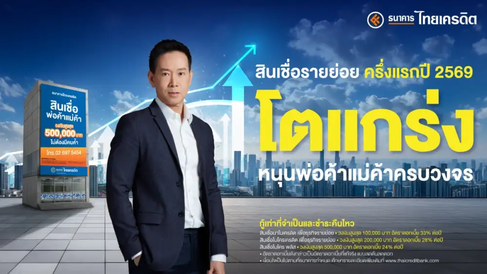 ธนาคารไทยเครดิต เผยผลิตภัณฑ์สินเชื่อพ่อค้าแม่ค้า ครึ่งแรกปี 2569 โตแกร่ง! ยอดใหม่พุ่ง 55% หนุนรายย่อยยกระดับสู่ดิจิทัลเต็มรูปแบบ