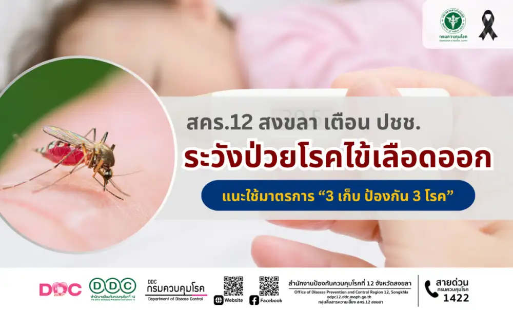 สคร.12 สงขลา เตือน ปชช. ระวังป่วยโรคไข้เลือดออก แนะใช้มาตรการ