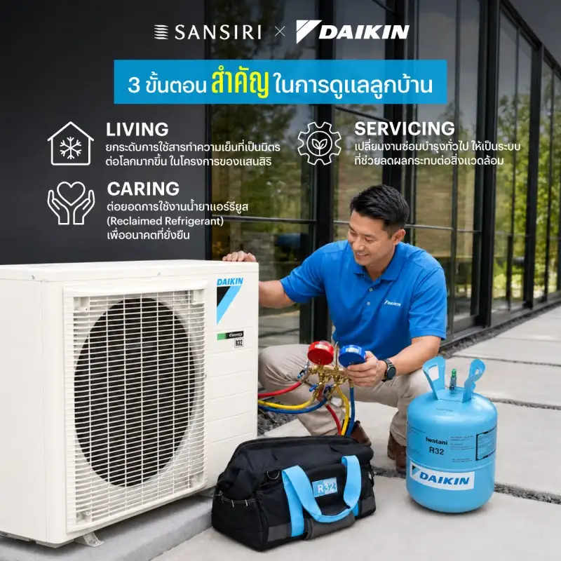 อสังหาฯ รายแรก! 'แสนสิริ' ผนึก 'ไดกิ้น' ปั้นโมเดล 'Sustainable Cooliving Lifecycle' ยกระดับสารทำความเย็นหมุนเวียน ขับเคลื่อน Circular Economy เต็มขั้น