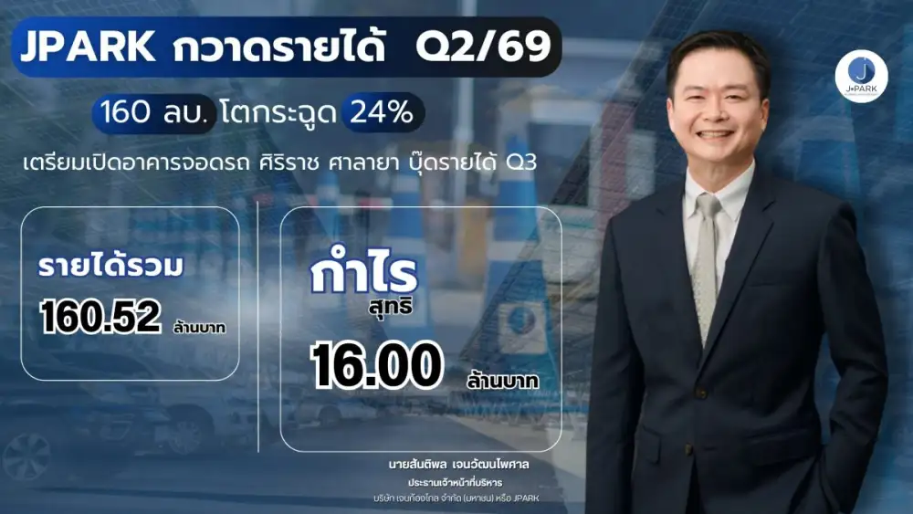 JPARK กวาดรายได้ Q2/69 160 ลบ. โตกระฉูด 24% เตรียมเปิดอาคารจอดรถ ศิริราช ศาลายา บุ๊ดรายได้ Q3