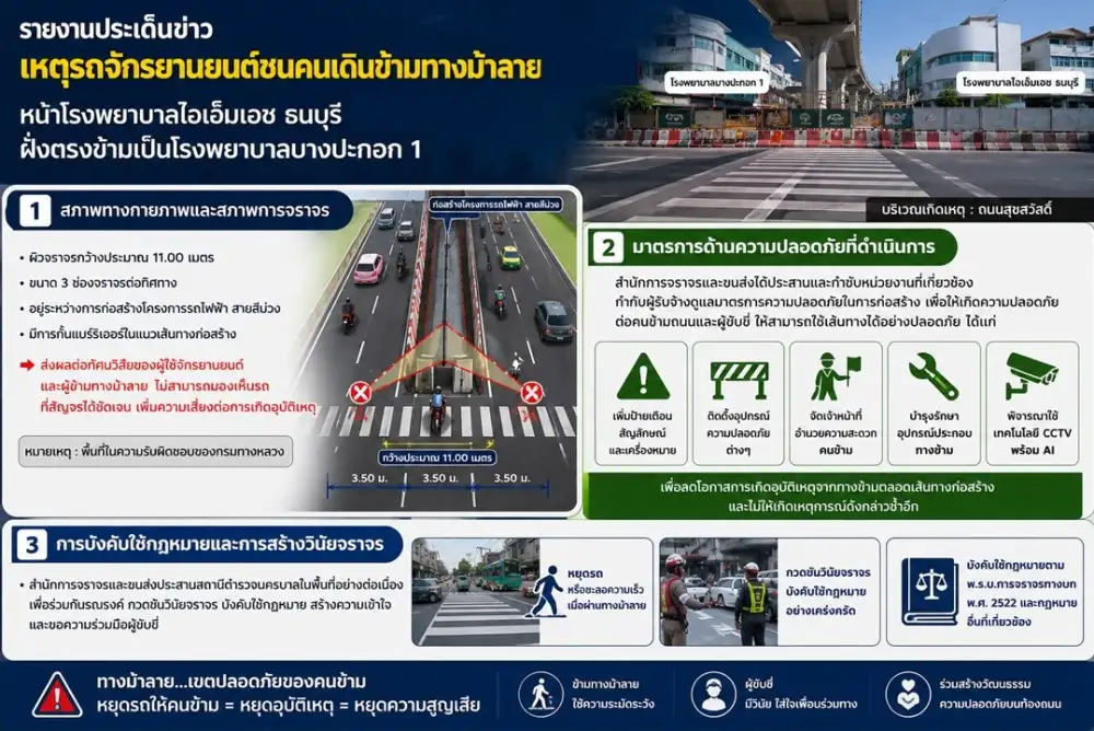 กทม. เร่งยกระดับความปลอดภัยทางม้าลายหน้า รพ.ไอเอ็มเอช ธนบุรี ประสานหน่วยงานที่เกี่ยวข้องปรับพื้นที่ก่อสร้าง-เพิ่มมาตรการความปลอดภัย