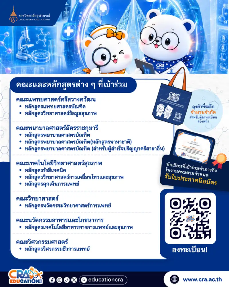 ราชวิทยาลัยจุฬาภรณ์ เปิดลงทะเบียน