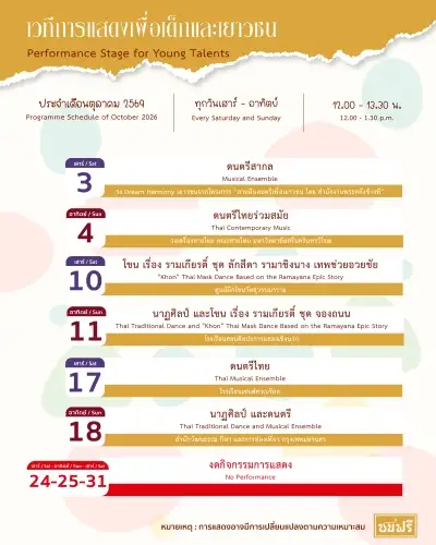 เวทีการแสดงเพื่อเด็กและเยาวชน นิทรรศน์รัตนโกสินทร์ เดือนตุลาคม