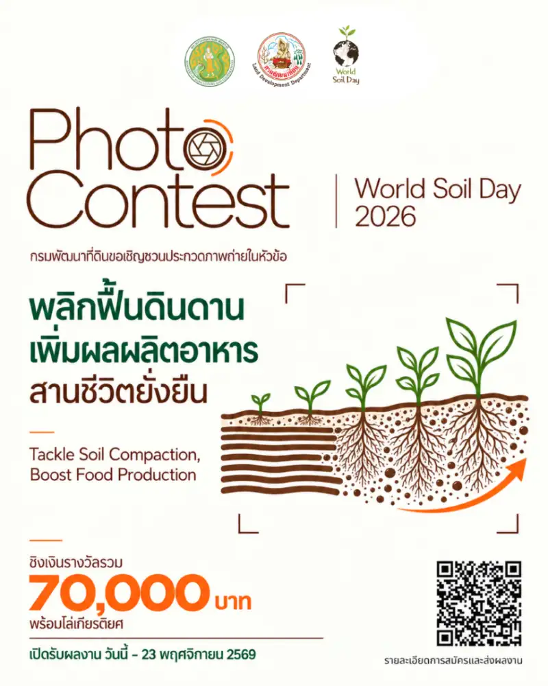 กรมพัฒนาที่ดิน เปิดเวทีประกวดภาพถ่ายวันดินโลก 2569 ชิงรางวัลกว่า 70,000 บาท ภายใต้แนวคิด